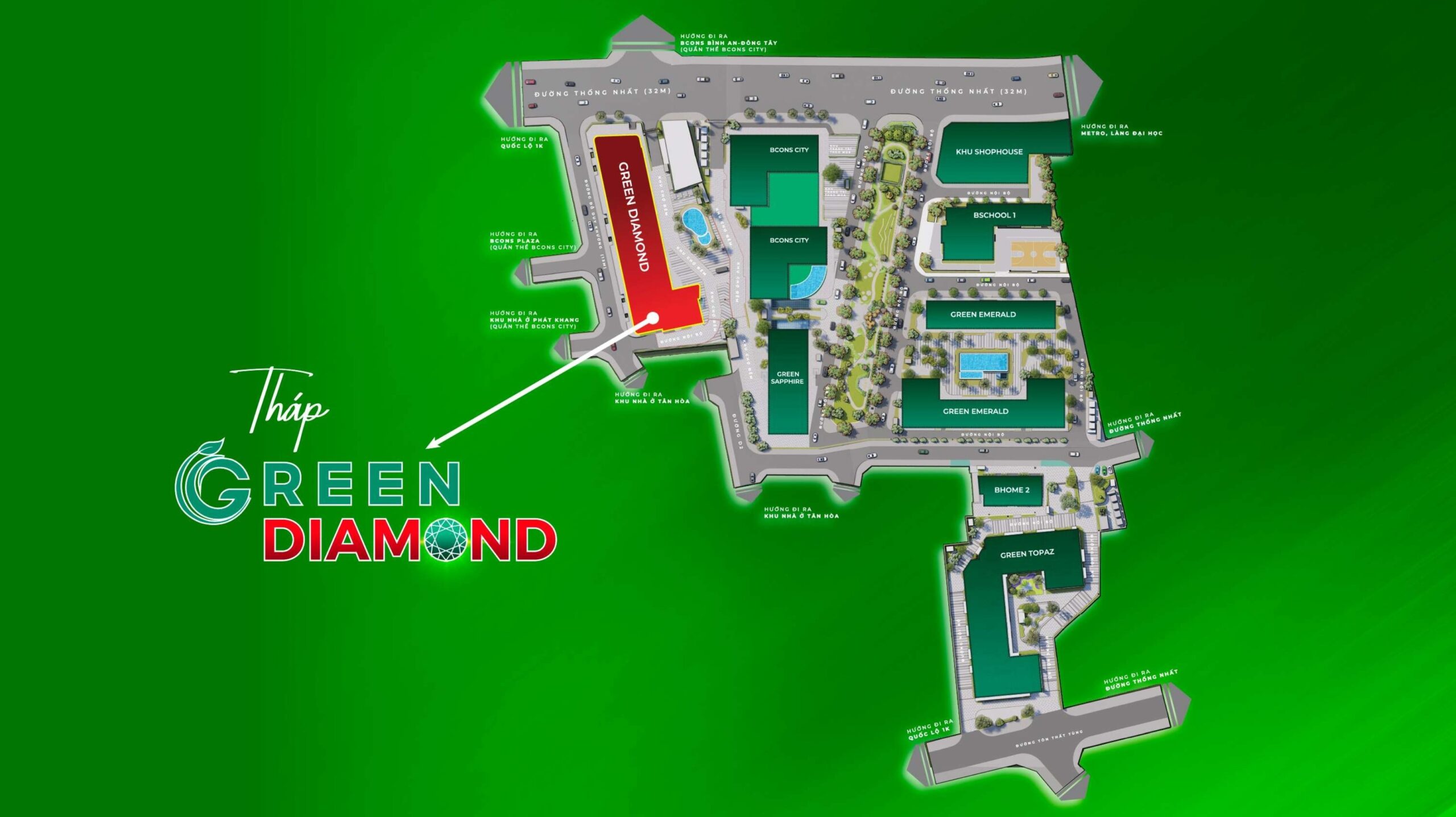 Vị trí tháp Green Diamond - Bcons City
