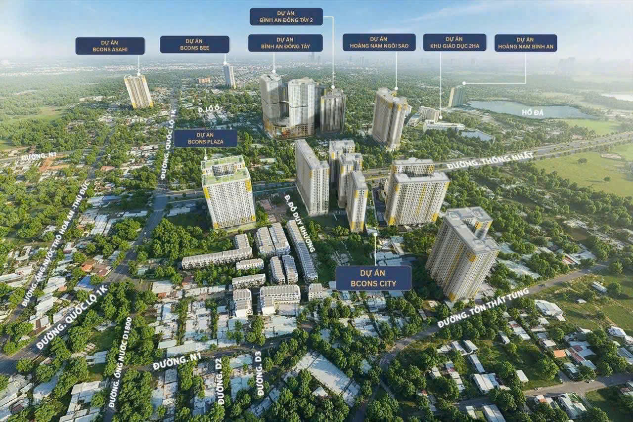 Hệ sinh thái các dự án Bcons tại khu vực đường Thống Nhất