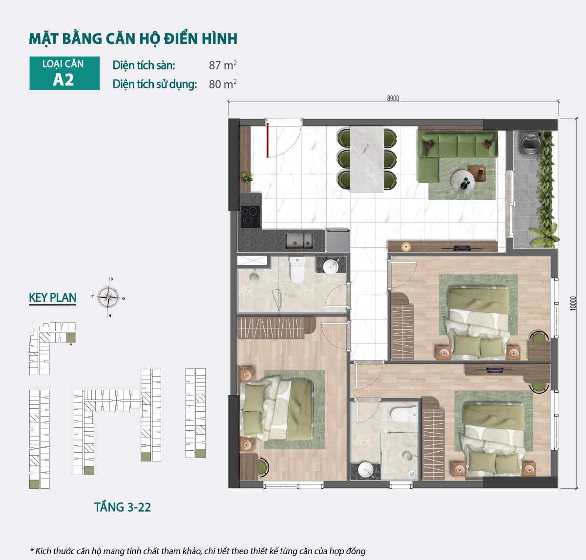 Thiết kế căn hộ 3PN Bcons Central